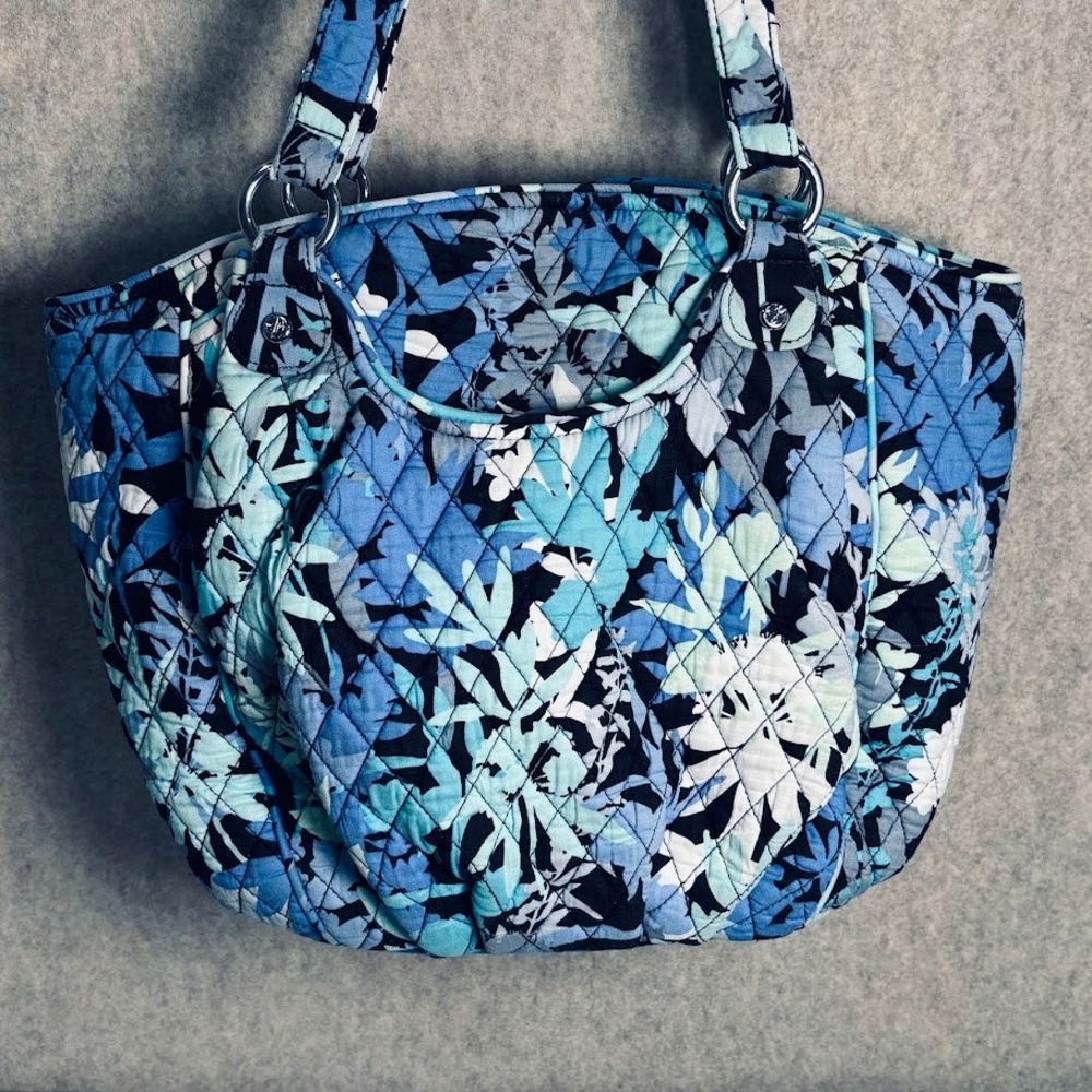 Vera Bradley Glenna Shoulder Bag Lg Blue Cotton Floral Quilted Tote Bag Classic